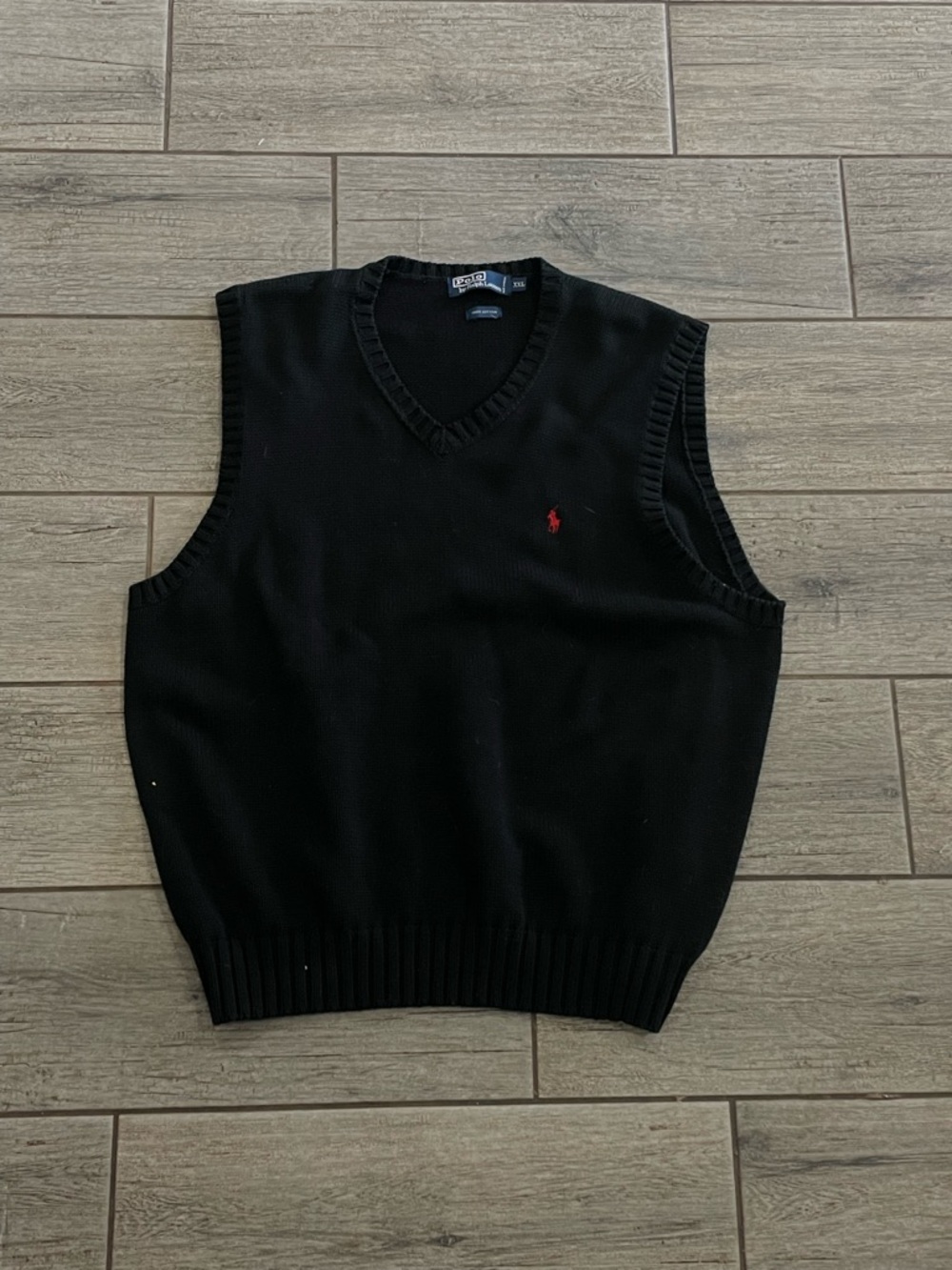 Ralph Lauren Black V-Neck Sweater Vest with Red Pony